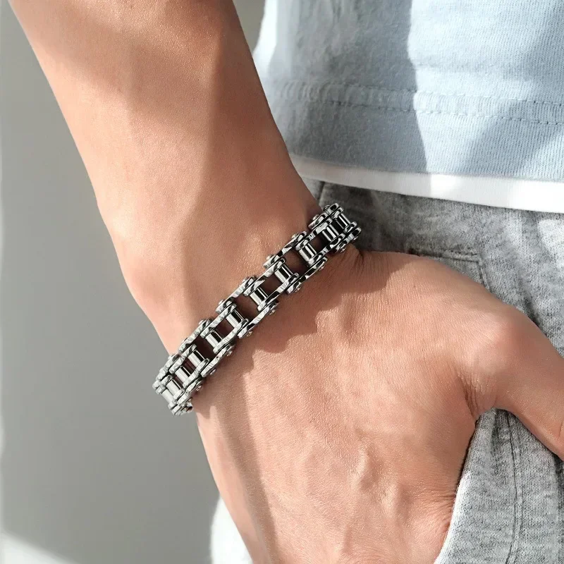 Stainless Steel Biker Chain Bracelet Mens Bracelet Link Chain Motorcycle Bicycle Style Bracelets Fashion Punk Bangles Jewelry