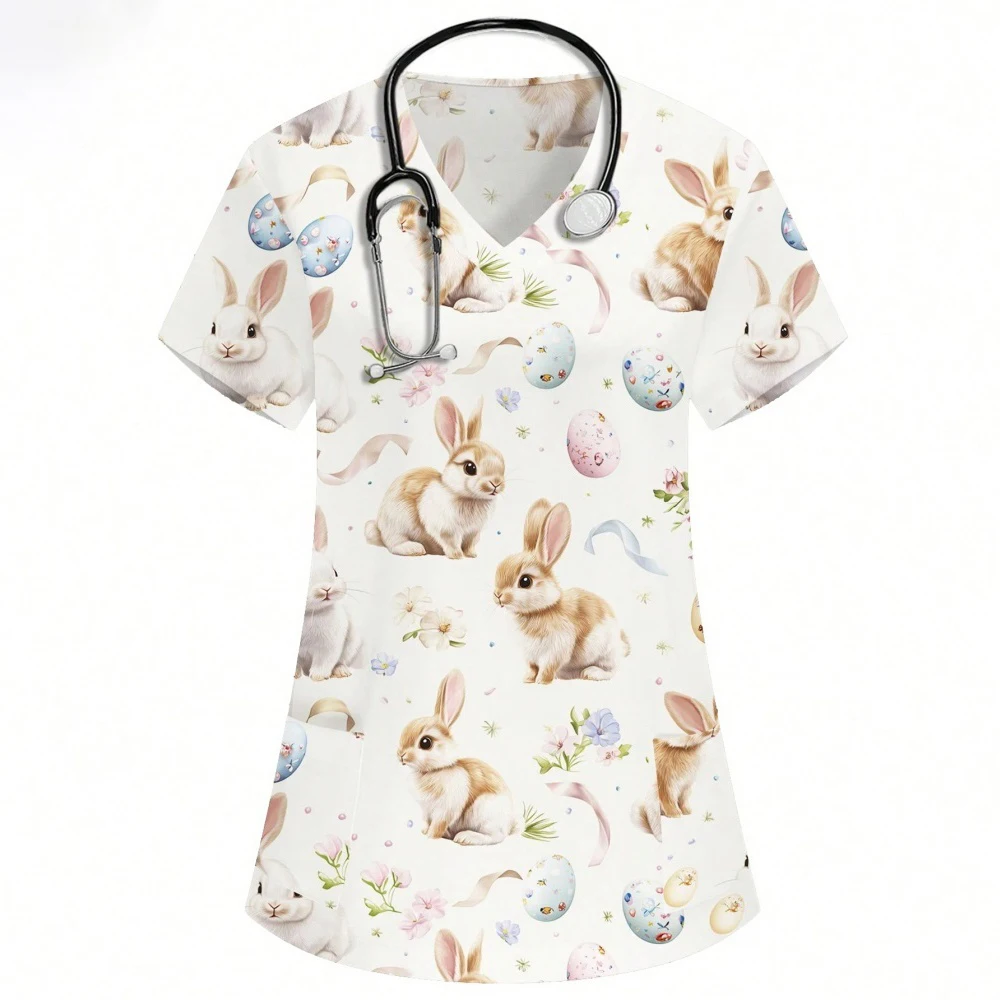 New Hospital Nurses Casual Short Sleeve Pet Doctor Workwear Medical Silks Nursing Uniform Surgical Top Pharmacy Work Clothing