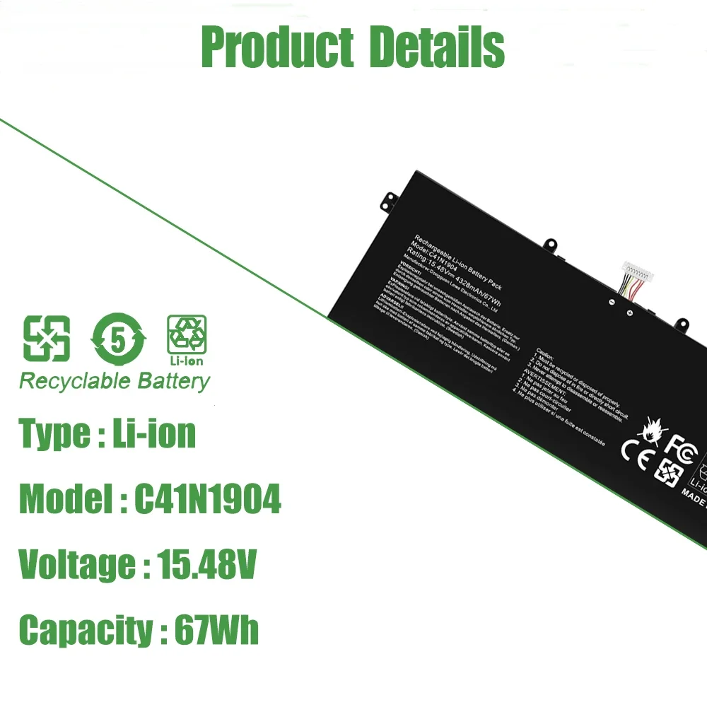 67Wh C41N1904 Laptop Battery For ASUS ZenBook 13 UX325xx UM325SA UX363EA 14 UX425xx UM425IA UX371EA UX391UA UX393xx S435EA