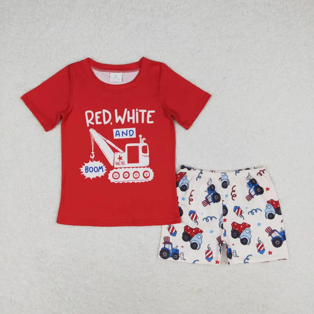 Wholesale kids clothing red white and boom baby boy patriotic shorts outfits children 4th of july boutique clothes