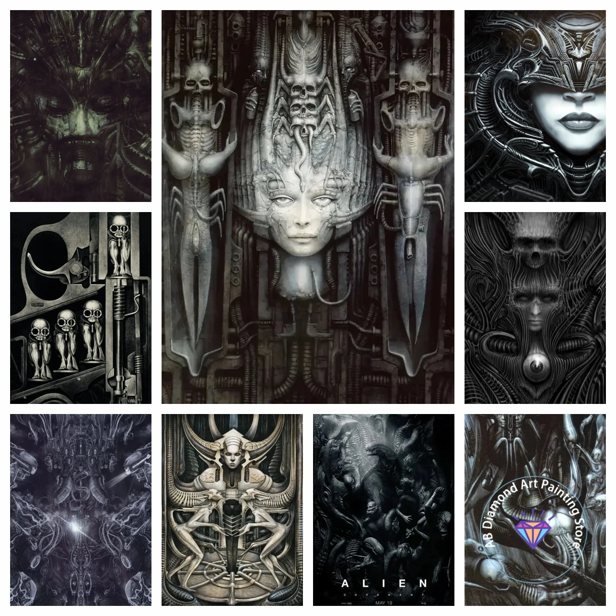 

Alien Horror Hr Giger Li Ii Abstract AB Diamond Painting Kit 5D DIY Diamond Embroidery Cross Stitch Art Crafts Home Decor Gift