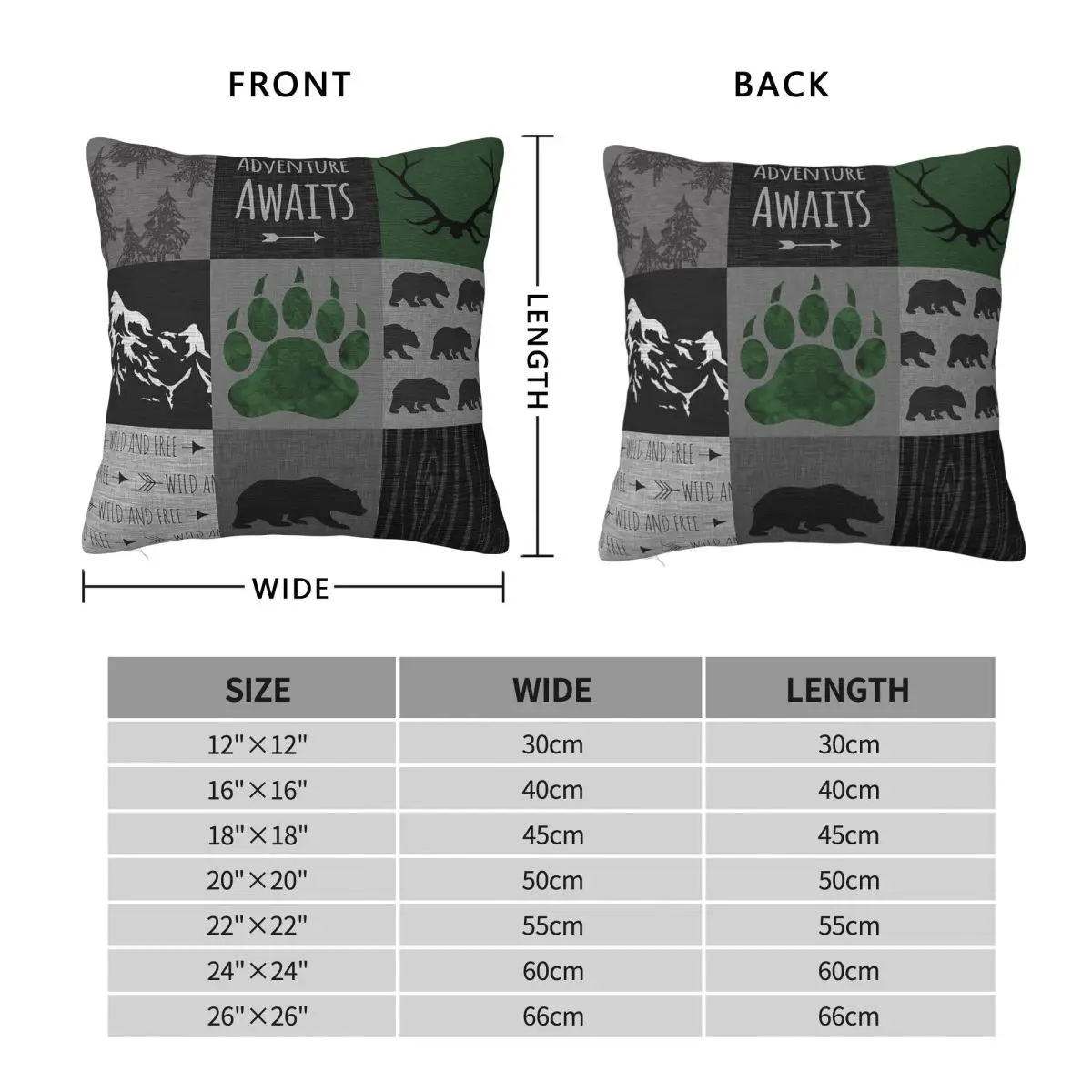 Adventure Awaits Bears Patchwork Square Pillowcase Polyester Linen Velvet Creative Zip Decor Pillow Room Cushion Cover Wholesale