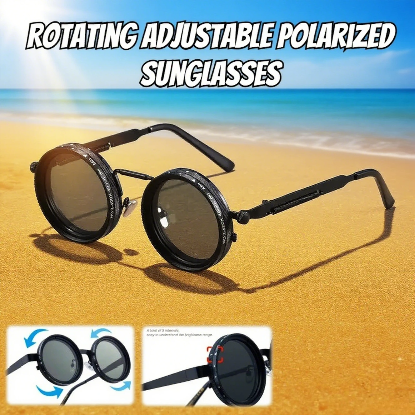 Manual Rotation Adjustable Brightness Light-reducing Sunglasses Neutral Fashionable UV-resistant Fishing Polarized Sunglasses