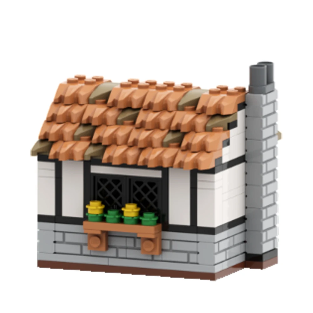 MOC Medievale Piccola Casa Compatibile Con Il Castello del Cavaliere Leone Building Block Street View Architettura Mattoni Giocattoli Regali per Bambini