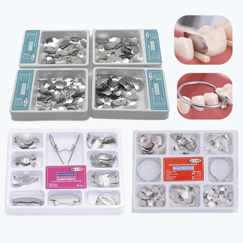 Multiple Types Dental Sectional Contoured Matrices Band Kit Metal Matrix Rings Dental Restorative Forming Materials