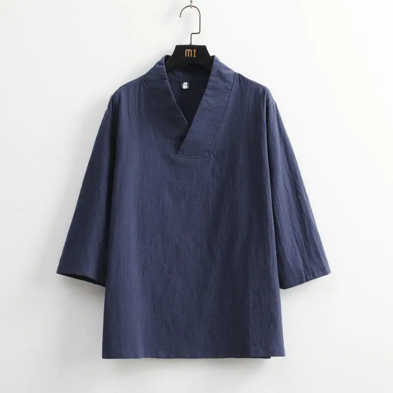 2026 Unisex Baumwoll-Leinen Hanfu Zweiteiliges Set im Buddha-Stil mit 3/4-Ärmeln, lockeres Yoga-, Meditations- und Teezeremonie-Outfit für Zuhause und Freizeit – Detail 6