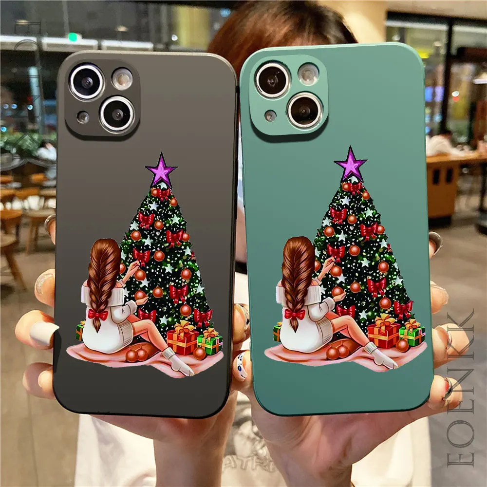 Christmas Cartoon Tree New Year Phone Case For iPhone 16 15 14 11 12 13  Pro Max 12 13Mini 7 8 Plus X XR XS SE 2020 Soft Cover