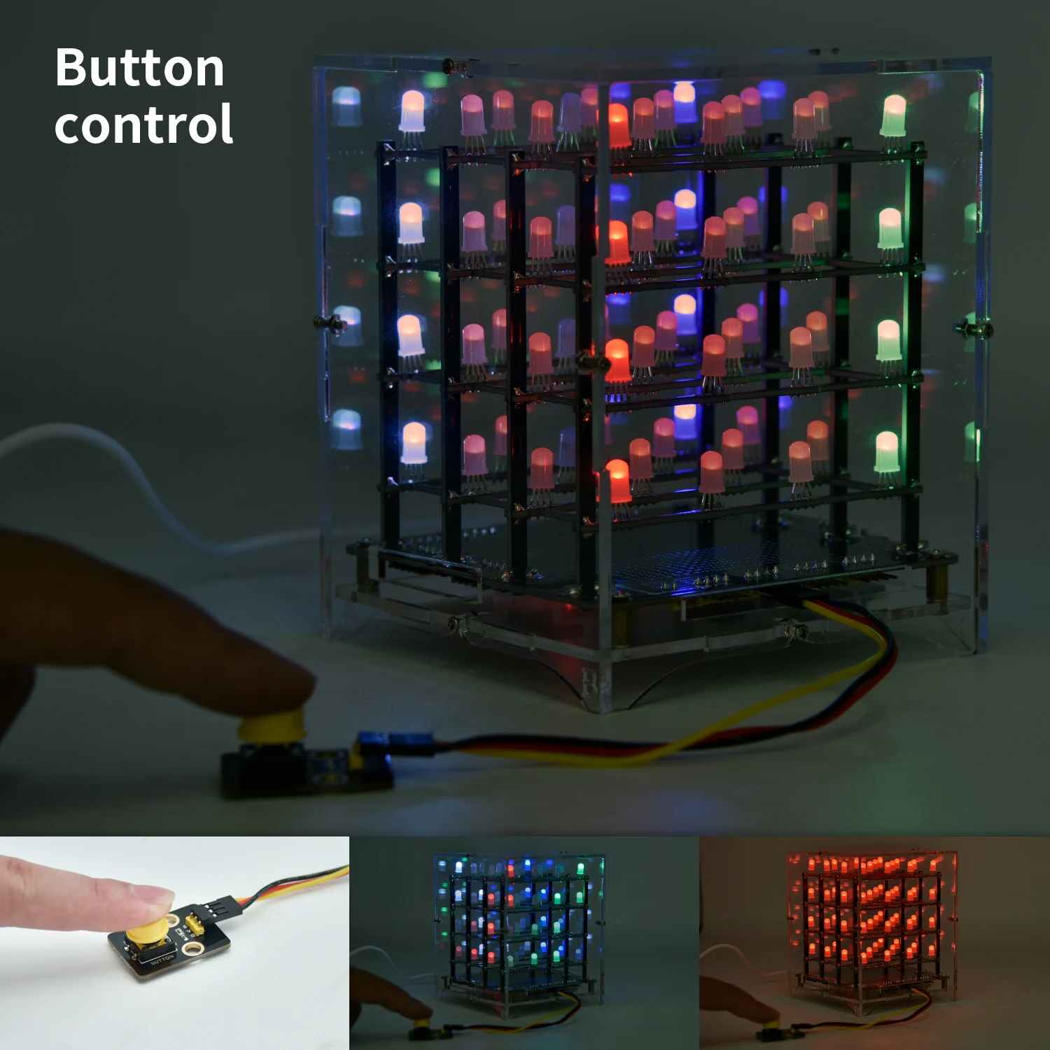 Kidsbits DIY RGB LED Cube Electronic Kit 4x4x4 For Arduino Leonardo Voice Control Support Scratch Programming Potentiometer