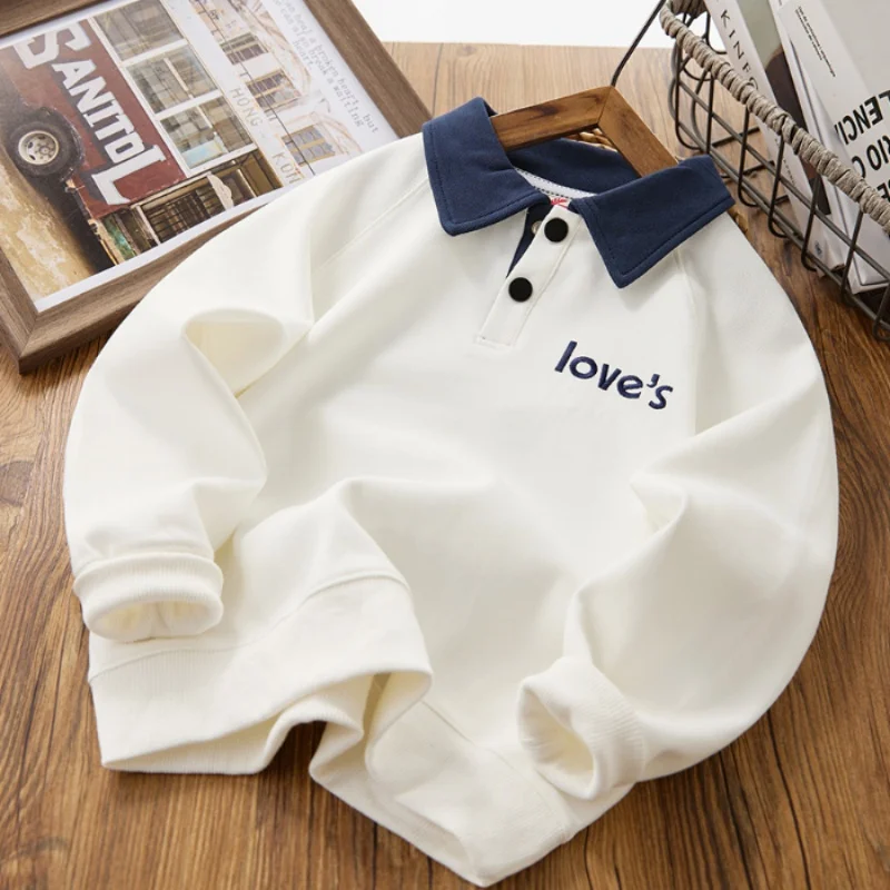 

New Letter Printed Boys Polo Sweatshirt Autumn Sportswear Costume Kids Tops Children's Clothes Pullove Teen 6 8 10 12 14 Years