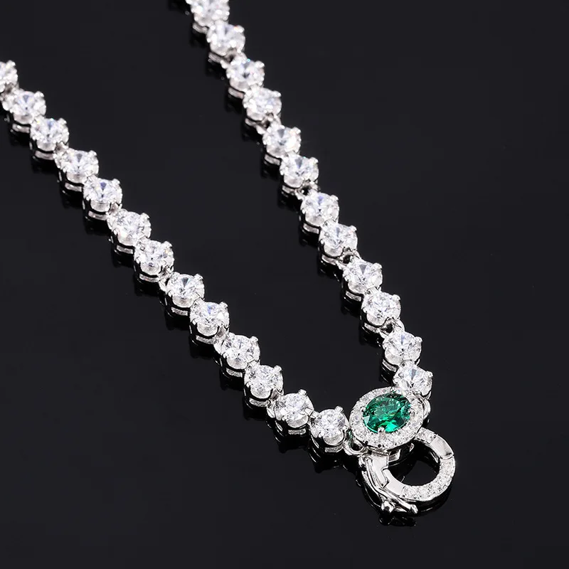 S925 All over Silver Tiktok Hot Sale Emerald Necklace Universal Buckle Strap Women's Jewelry Necklace