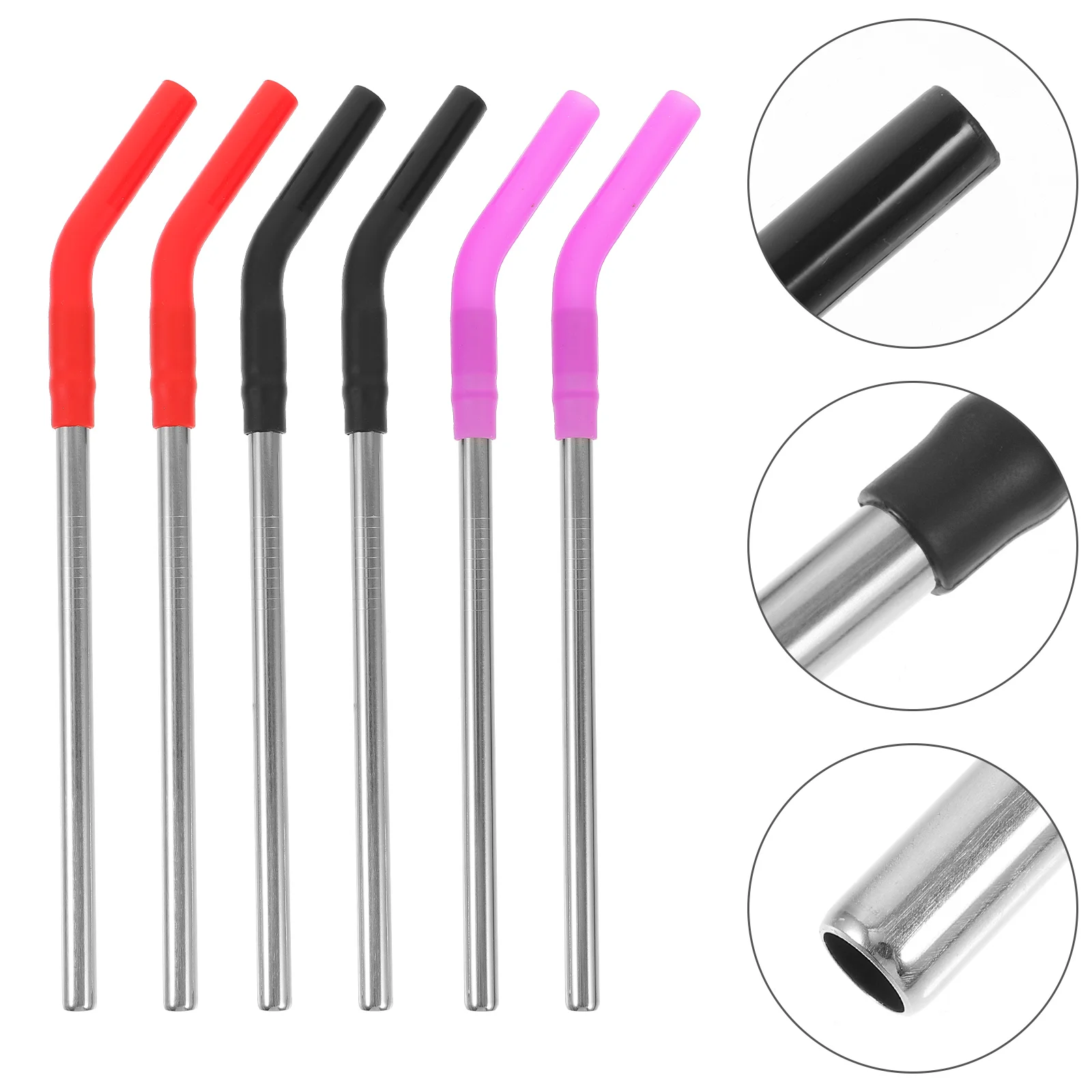 

6 Pcs Straw Extenders for Tumblers Stainless Steel Straws Reusable Wedding Metal with Silicone Tip