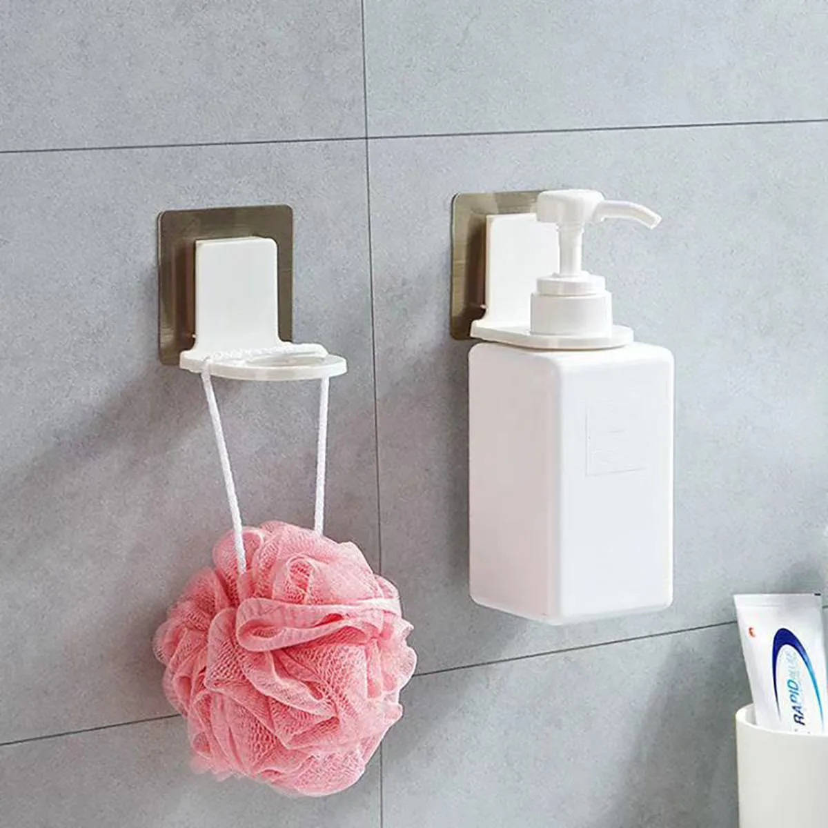 1-10pc Adhesive Wall Mounted Shower Gel Bottle Rack Shampoo Shelf Soap Dispenser Holder Towels Hook Home Bathroom Organizer