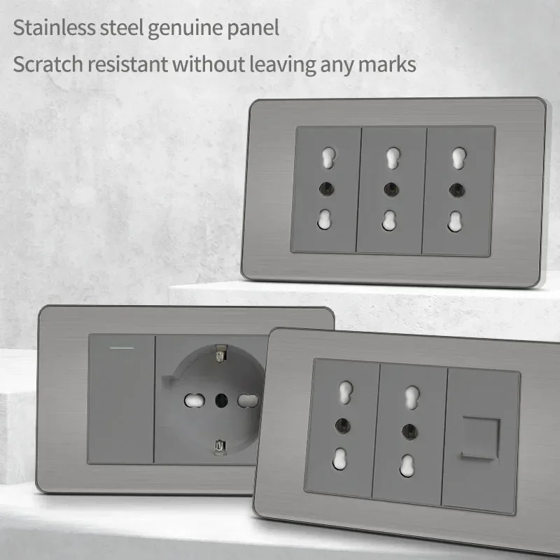 118 US Mexico grey brushed stainless steel 2-way electric light switch wall product image 6