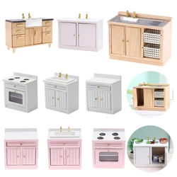 Wooden Wash Basin Cabinet With Hand Sink Miniature Furniture Toys For 1/12 Dollhouse Bathroom Kitchen Decoration