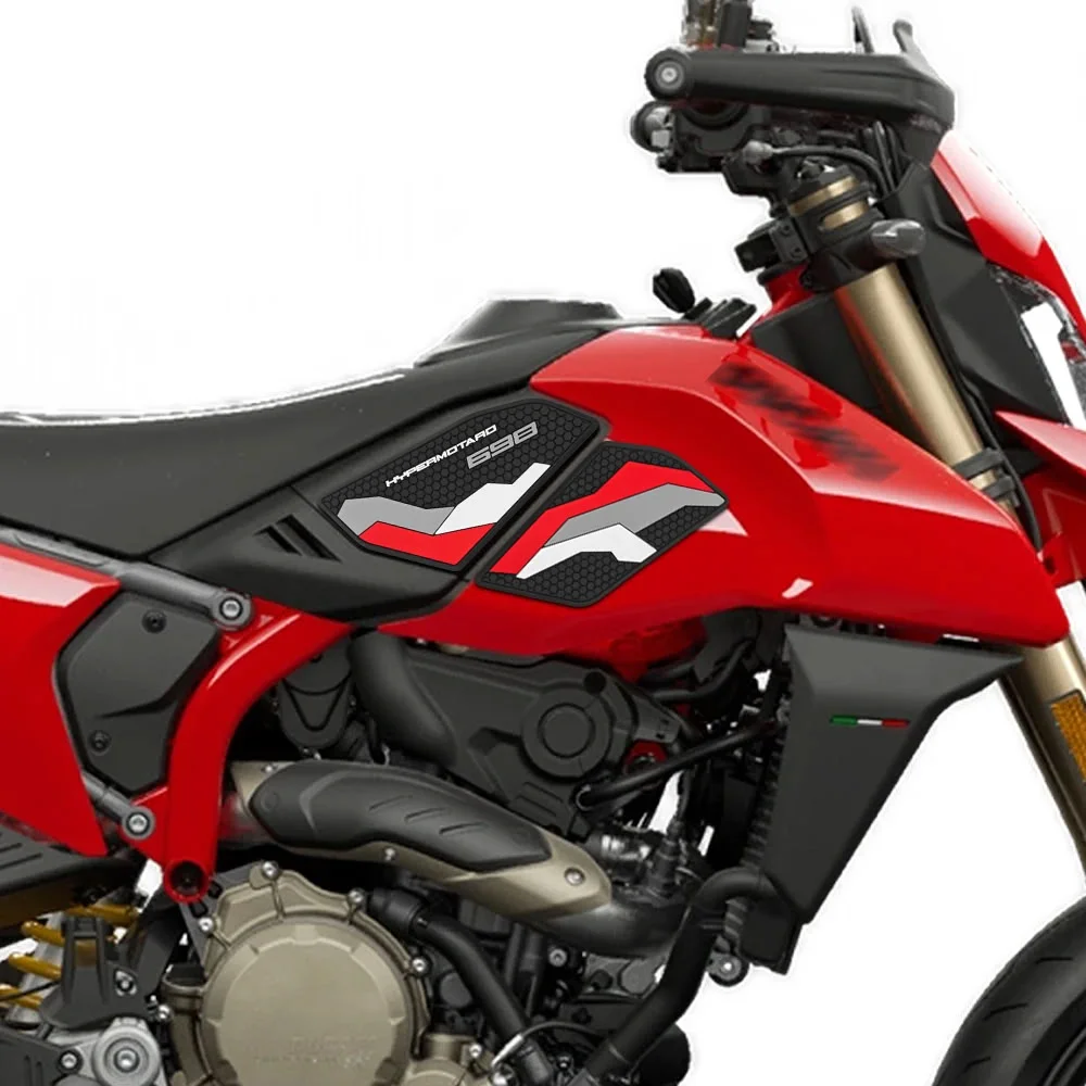 ل Ducati Hypermotard 698 مونو RVE 2025 خزان وقود دراجة نارية وسادة واقية مجموعة ملصقات عدم الانزلاق الجانب خزان الوقود ملصق #3