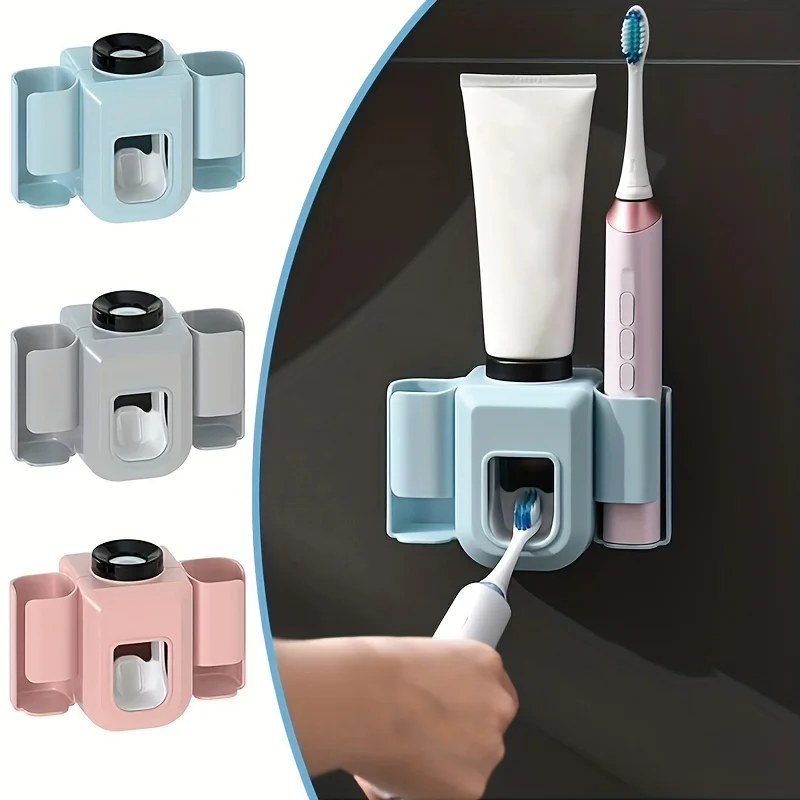 1pc Toothbrush Holder With Automatic Toothpaste Dispenser, Wall Mounted  Punch-free Multifunctional Electric Toothbrush Holder