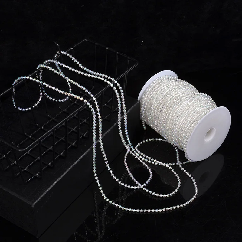 

PEANDIM DIY 4mm Acrylic Iridescent Beads Strand Round Beads Chain Christmas Wedding Party Decor Home Rhinestone Curtain Design