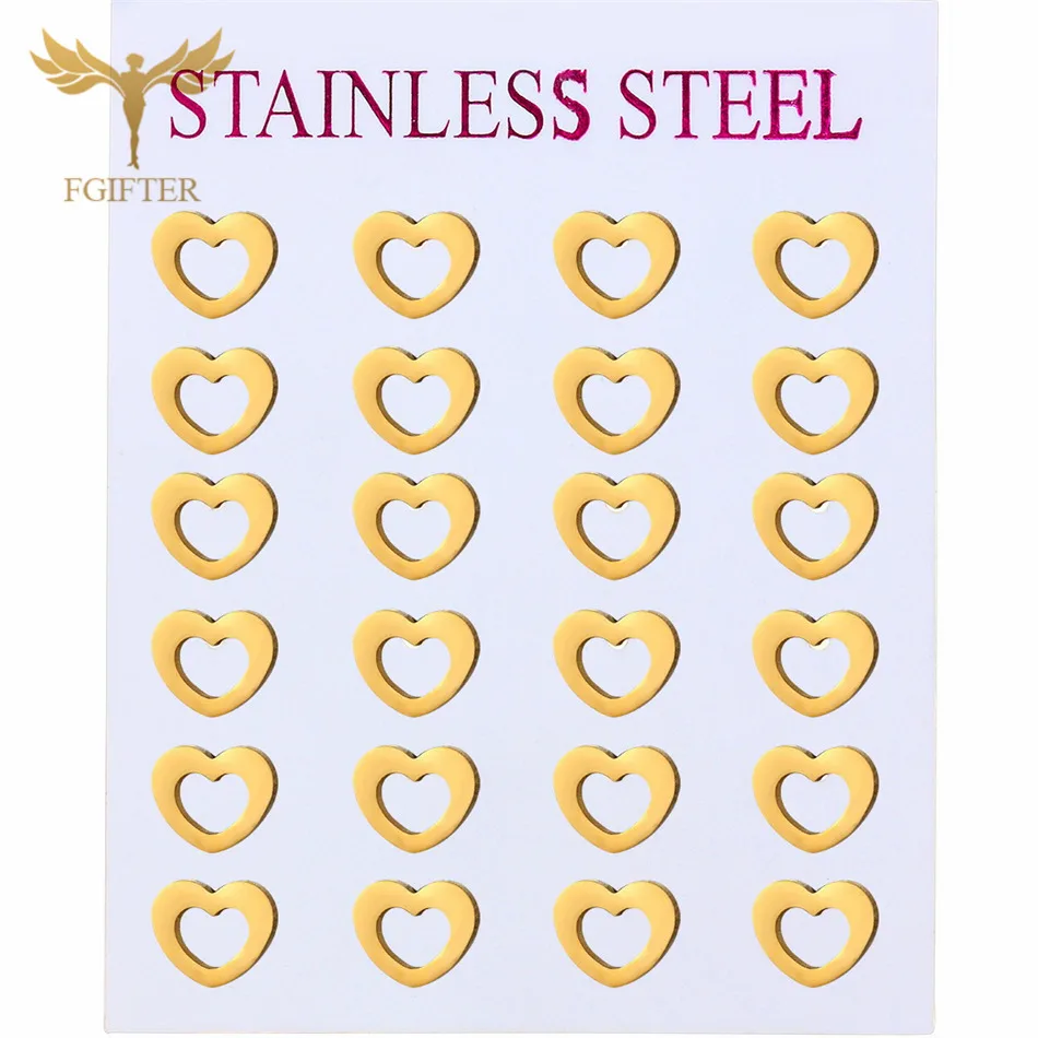 

12 Pairs Love Heart Earrings Wholesale Stainless Steel Stud Earring Set Bride Bridesmaid Women Girls Wedding Accessories Gifts