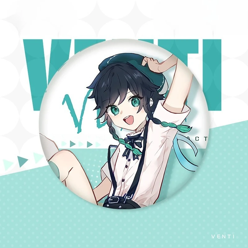 Cartoon Round Badge Game Yuanshen Venti Xiao Kaedehara Kazuha Pin Backpack Decoration Collectible Fans Gift Anime Cosplay Brooch