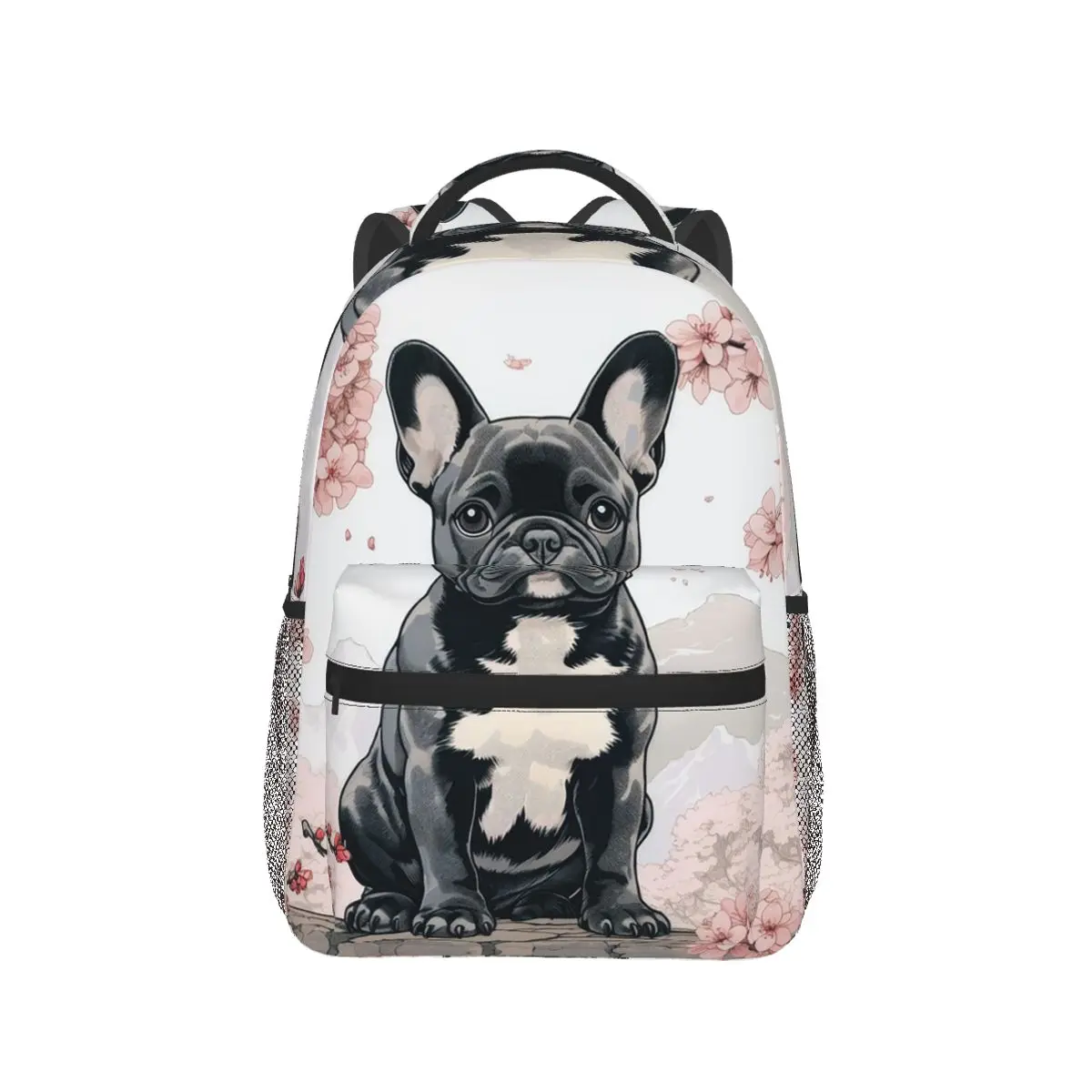 

Cherry Blossom And French Bulldog Backpack Hot Sale Daypack Large Capacity Kids BookBag School Bag Shoulder Bags for Men Women