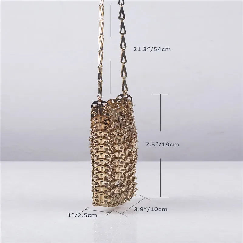 New Design Silver Gold Metal Sequins Chain Woven Bag Women Hollow Evening Bags Clutch Luxury Wedding Shoulder Crossbody Bag