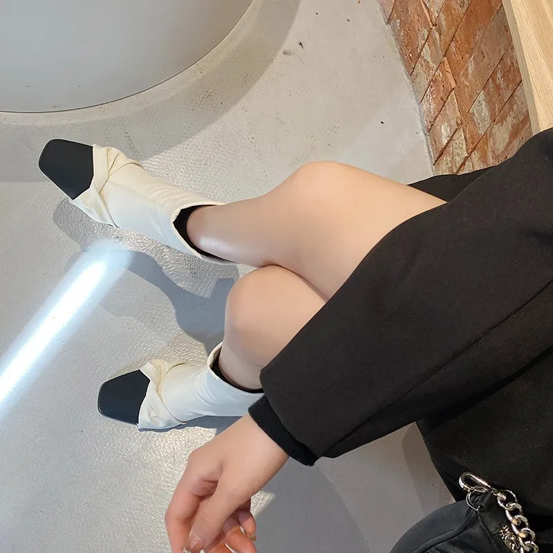 New Style Fashion Women's Autumn Chunky Single Boots Pointed Suede Splicing Anti-slip Wear-resistant Ankle Boots Zapatos Mujer