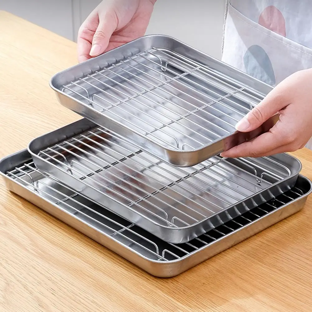 

Baking Pan Set Stainless Steel Oven Baking Pan Grill Rack Set Non-stick Bbq Serving Dish with Rack Outdoor Camping Kitchen