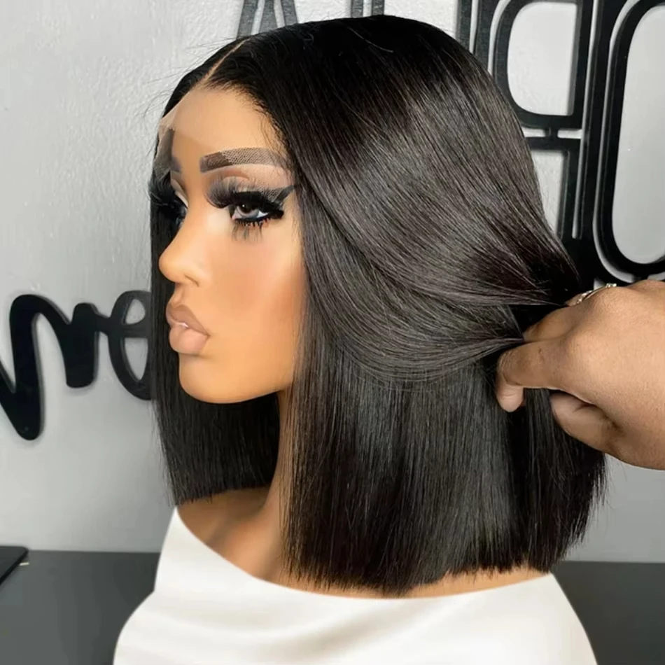 

180% Density Bone Straight Short Bob Wig Human Hair 100% Human Hair 13x4 HD Transparent Lace Frontal Wig Pre Plucked For Women