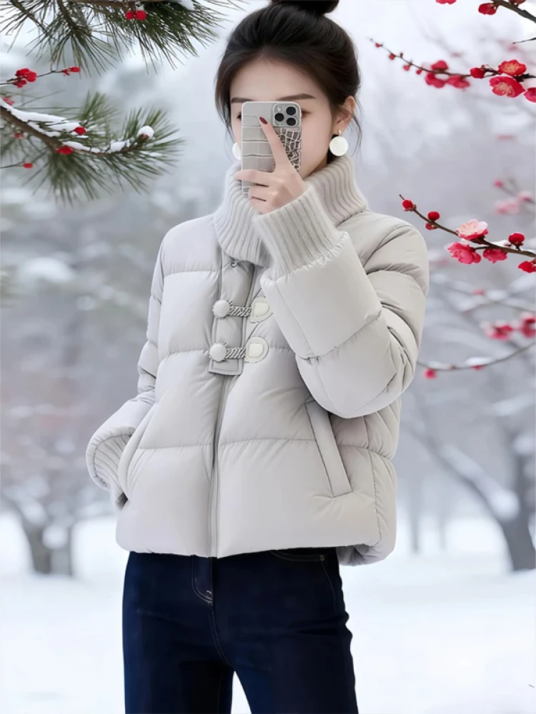 

Knit Thiened ort down Cotton Jaet Women's Winter New Sle Small Size Bread Coat Outerwear High Collar Korean Sle Loo...