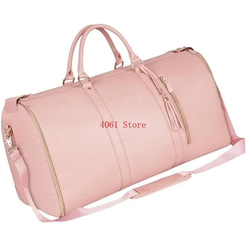 Carry On Garment Bag for Travel Convertible Travel Bag with Shoulder Strap Foldable PU Leather Hanging Suitcase Suit Bag
