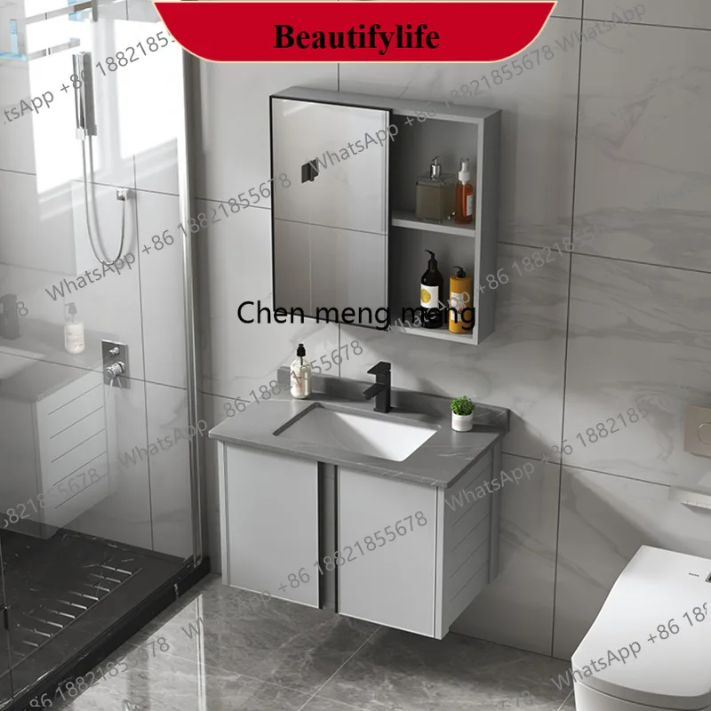 

F185 Space aluminum drawer bathroom cabinet combination integrated intelligent defogging mirror rock slab