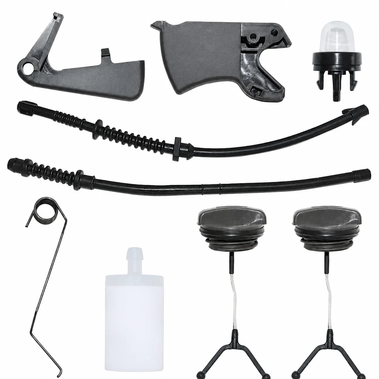 Throttle Trigger Lockout Spring Fuel Filter Return Line Kit Primer Bulb Tank Cap ForHusqvarna445 450Replace 544099801 577535101