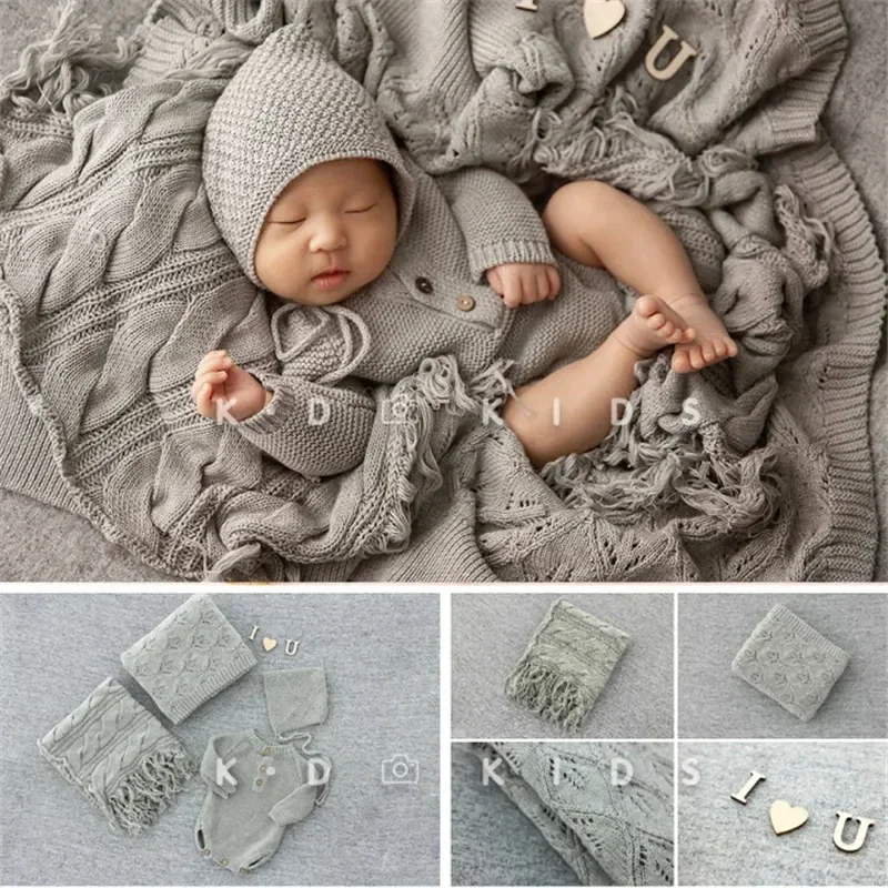 Newborn Baby Photography Props Nordic Style Tassel Outfits Blanket Wood Posing Plate Pillow Hat Floral Set Studio 신생아촬영