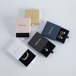 50Pcs Custom Logo Black White Pink Jewelry Box Earrings Necklace Bracelet Organizer Gift Box Drawer Paper Jewelry Packaging Case
