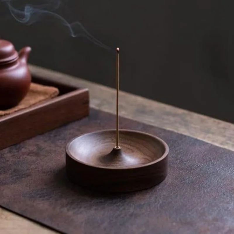 Black Walnut Solid Wood Incense Holder Stick Handmade Tea Ceremony Round Incense Burner Agarwood Tray Holder Home Decoration