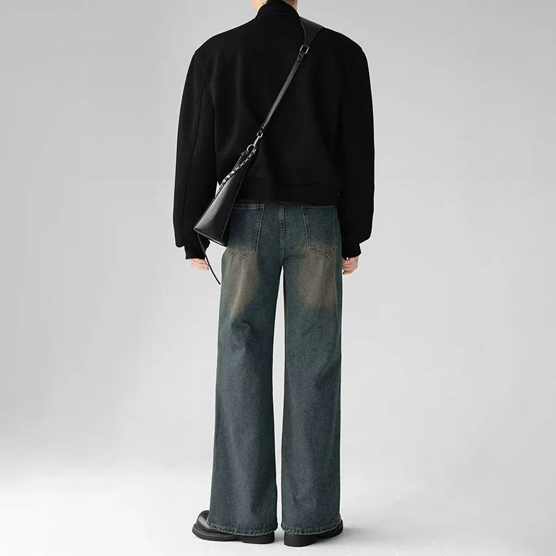 Korean Popular Baggy Jeans Men Y2k Pants Washed Vintage Straight Wide-Leg Pants Hip Hop High Street Bell Bottoms Denim Trousers