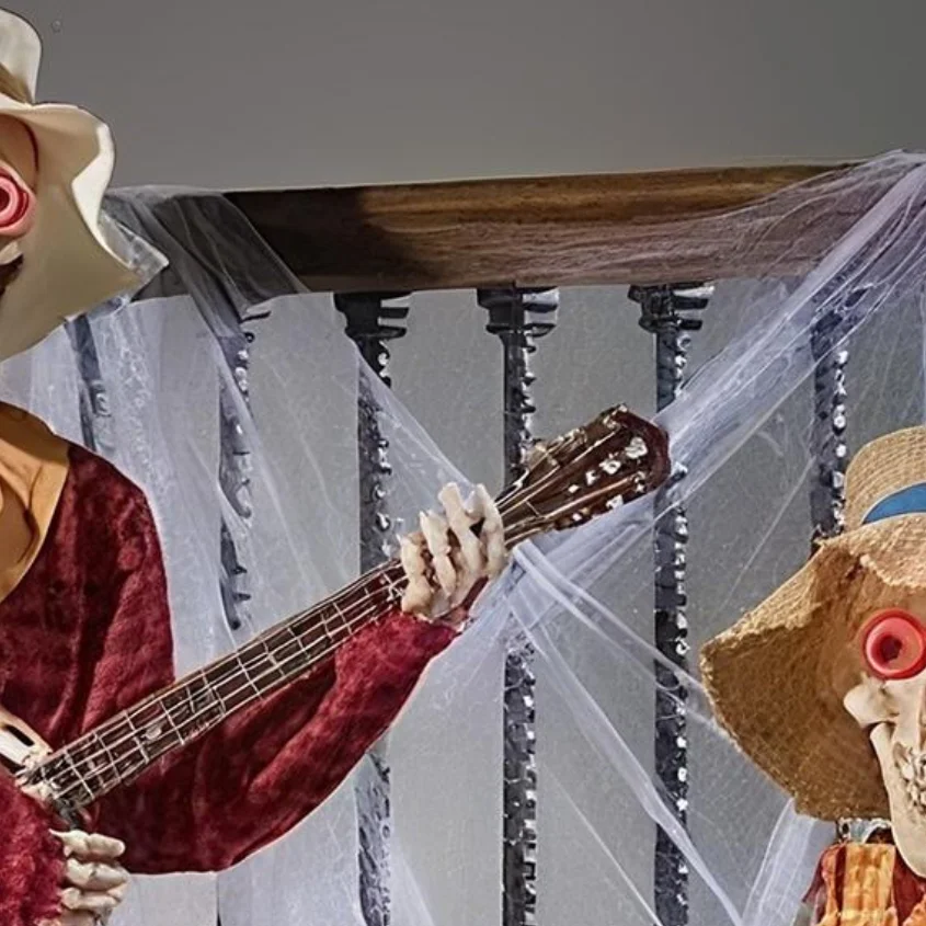 Funny Animated Dueling Banjo Skeletons Decoration Halloween Music Skeleton Joint Adjustable Musical Prop Holiday Display