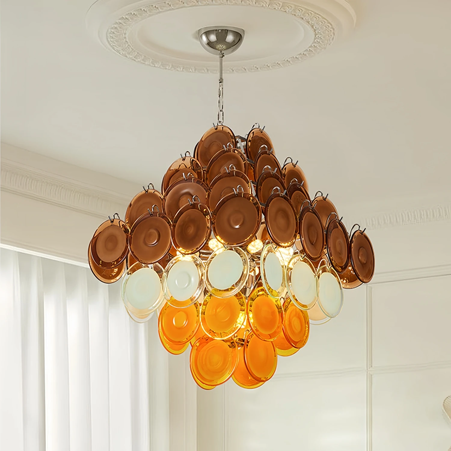 Modern Brown Orange Ceiling Light Nordic Simple Style Hardware Frame glass Shade Dimmable Chandelier for living room Hallway