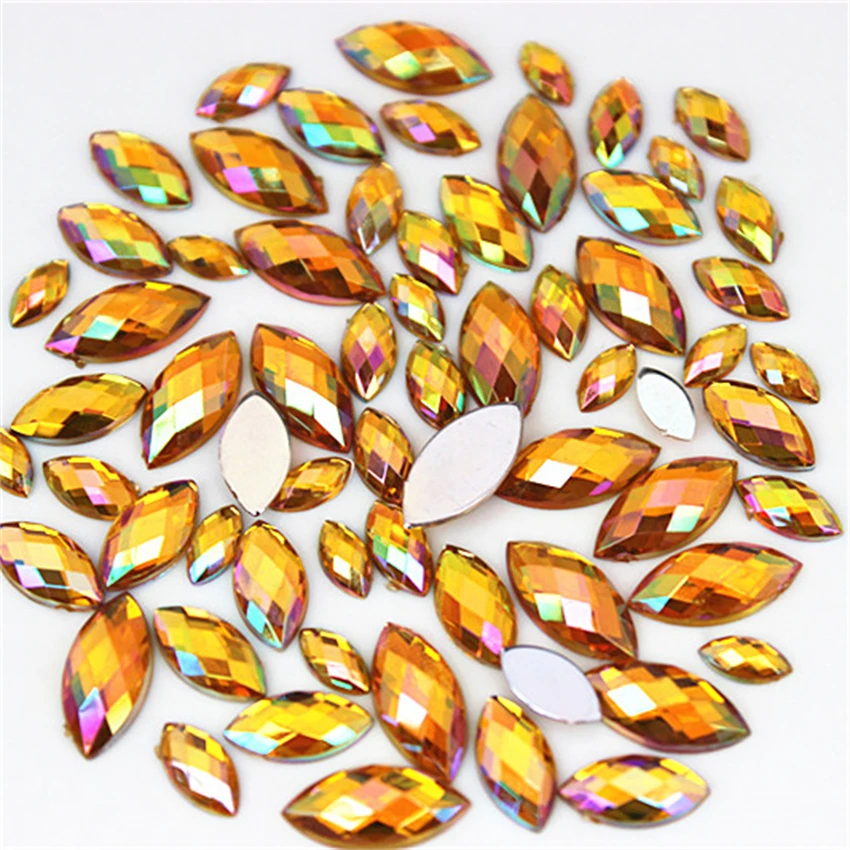 100PCS Mixed Sizes Horse eye AB Acrylic Rhinestones 3D Nail Art Rhinestones Non Hotfix Flatback Stones Decorations MC888