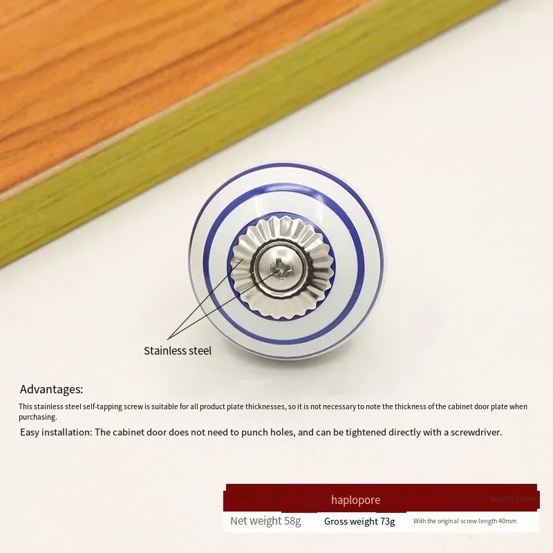 Punch-free Wooden Cabinet Door Handle Cabinet Wardrobe Round Stainless Steel Ceramic Single Hole Pulls Furniture Drawer Handles