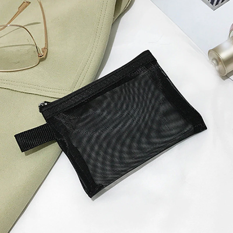 Black Casual Zipper Toiletry Wash Bags Make Up Transparent Mesh Makeup Case Organizer Storage Pouch Women Travel Cosmetic Bag