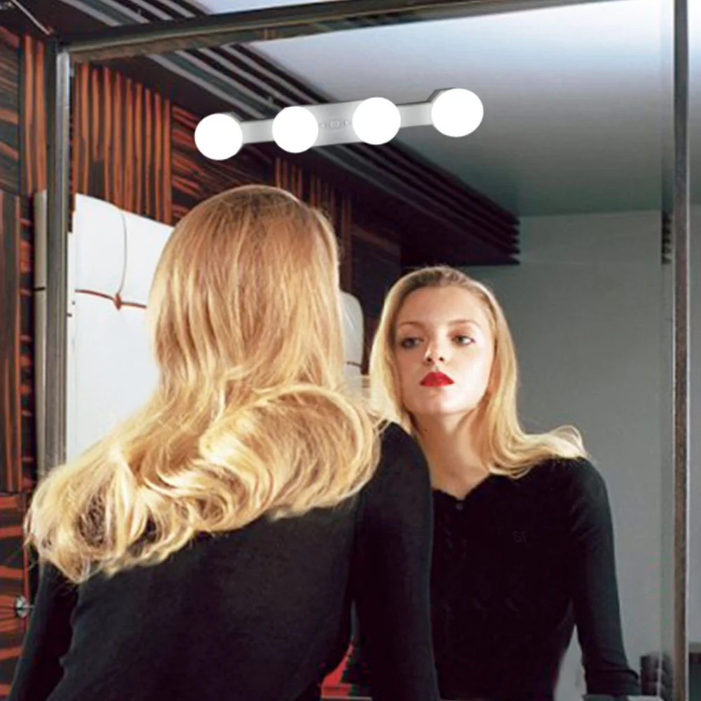 

4 Bulb LED Mirror Front Light Portable Makeup Lamp No Drilling Suction Cup Vanity Lights Professional Brightness for Daily Use