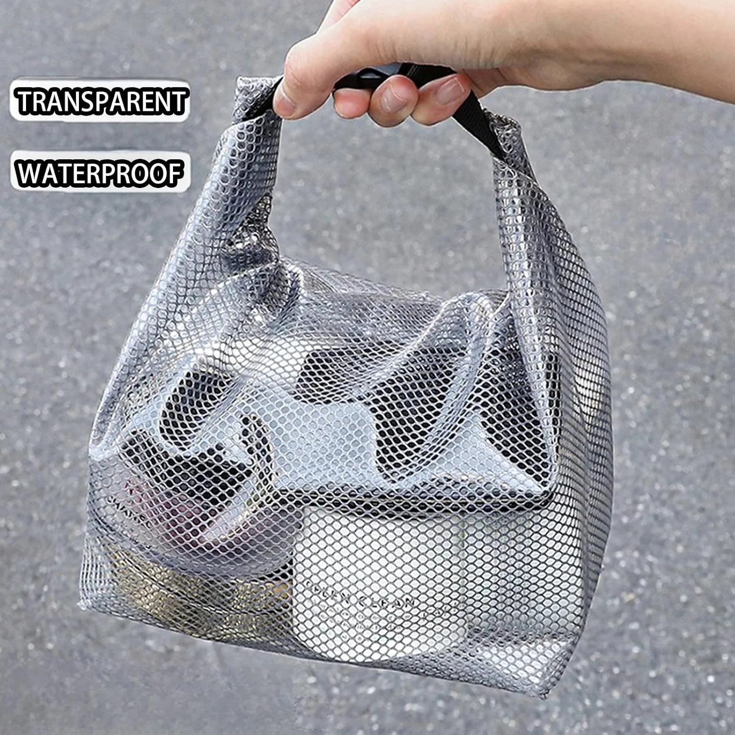 Clear Travel Toiletry Bags Waterproof Makeup Bag Mesh Travel Organizer Shower Bags Make Up Carry Pouch with Buckle Handle