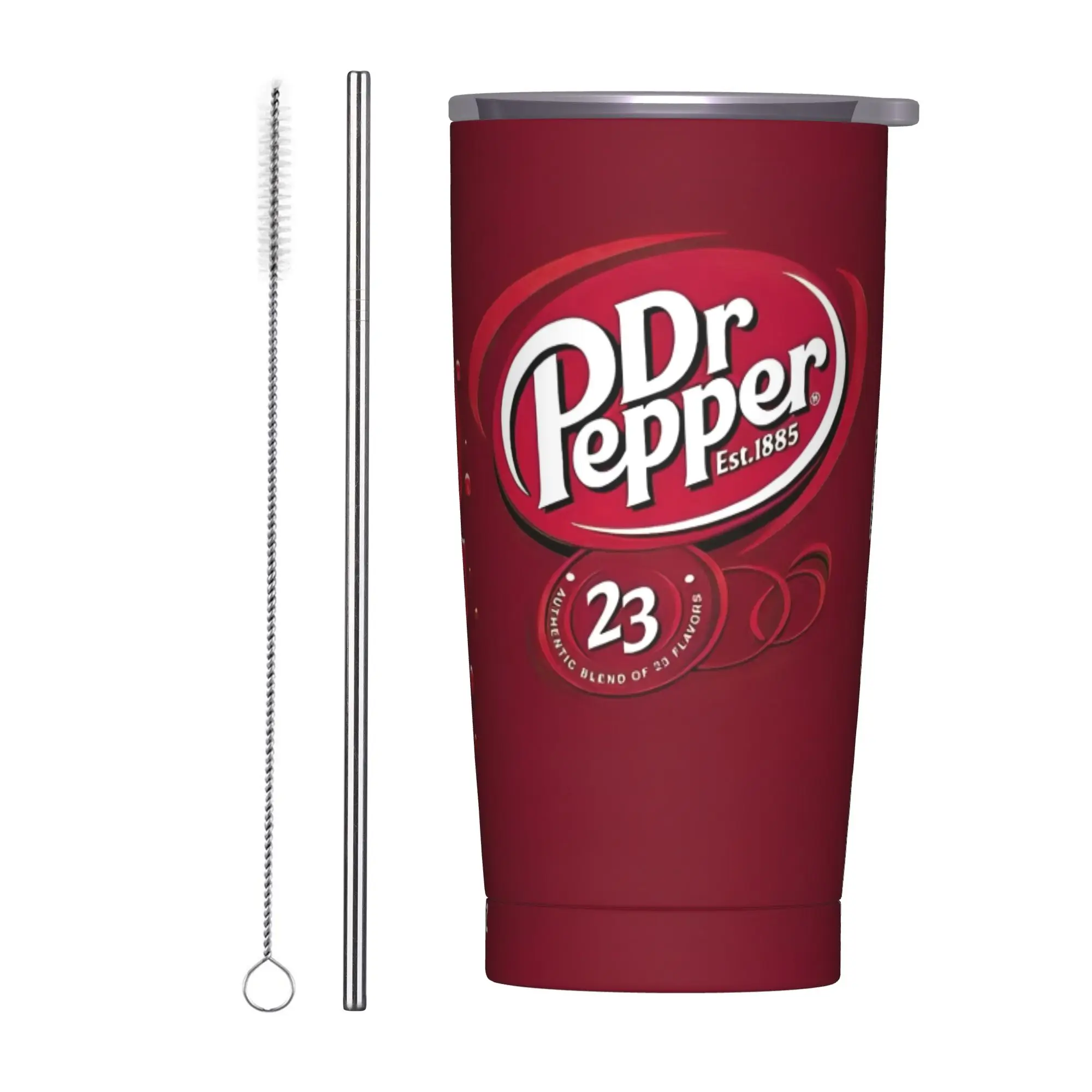 Dr Pepper Vaso aislado con pajitas Bebida Tazas de café al vacío Oficina Hogar Coche Botella Taza, 20 oz