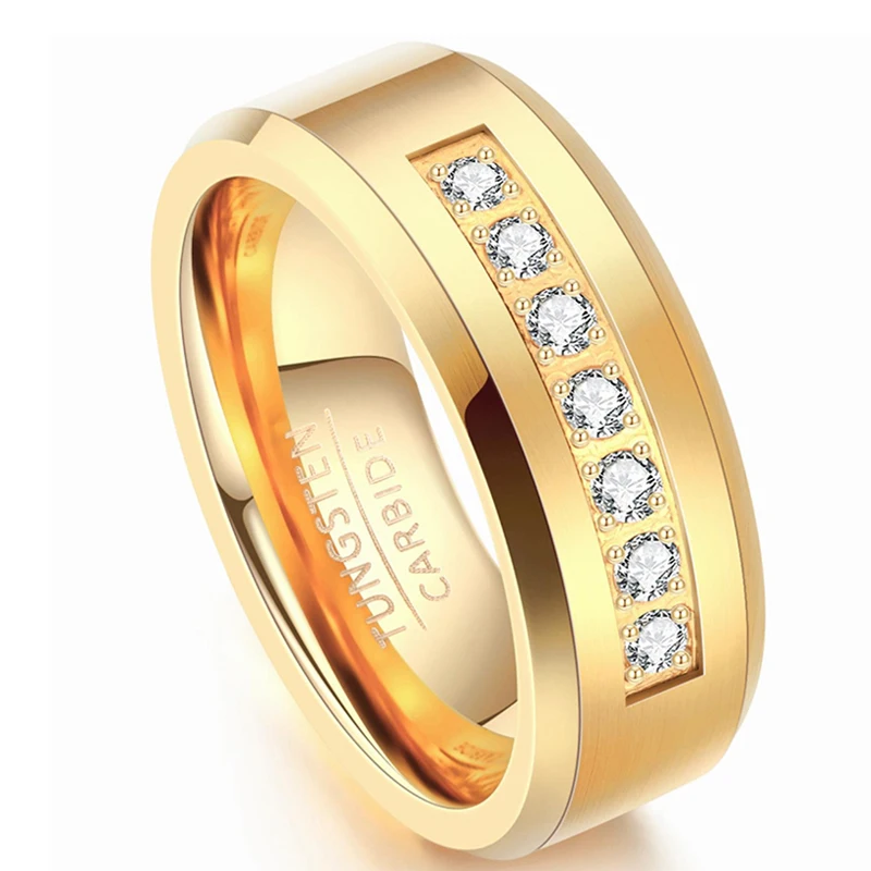 

8mm Tungsten Carbide Cubic Zircon Wedding Rings For Men Women Eternity Ring CZ Inlaid Polished Engagement Fashion Jewelry