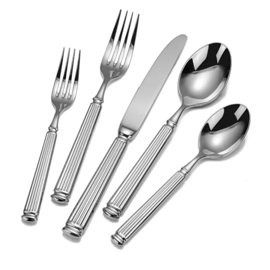 

60-Piece 18/10 Heavy Duty Flatware Set for 12 High End Thick Handle Silverware Set in Silver with Luxury Forged Design Dishwash