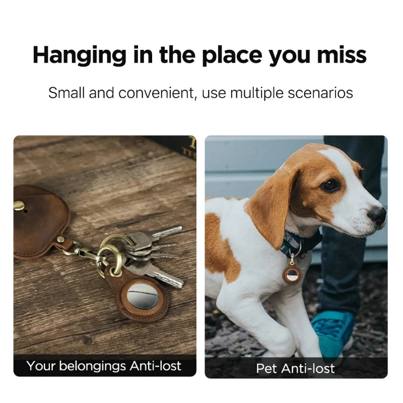 

Genuine Leather Key Ring For Airtag Case Locator Tracker Anti-lost Device Keychain Holder Cover For Apple Airtag Accessories