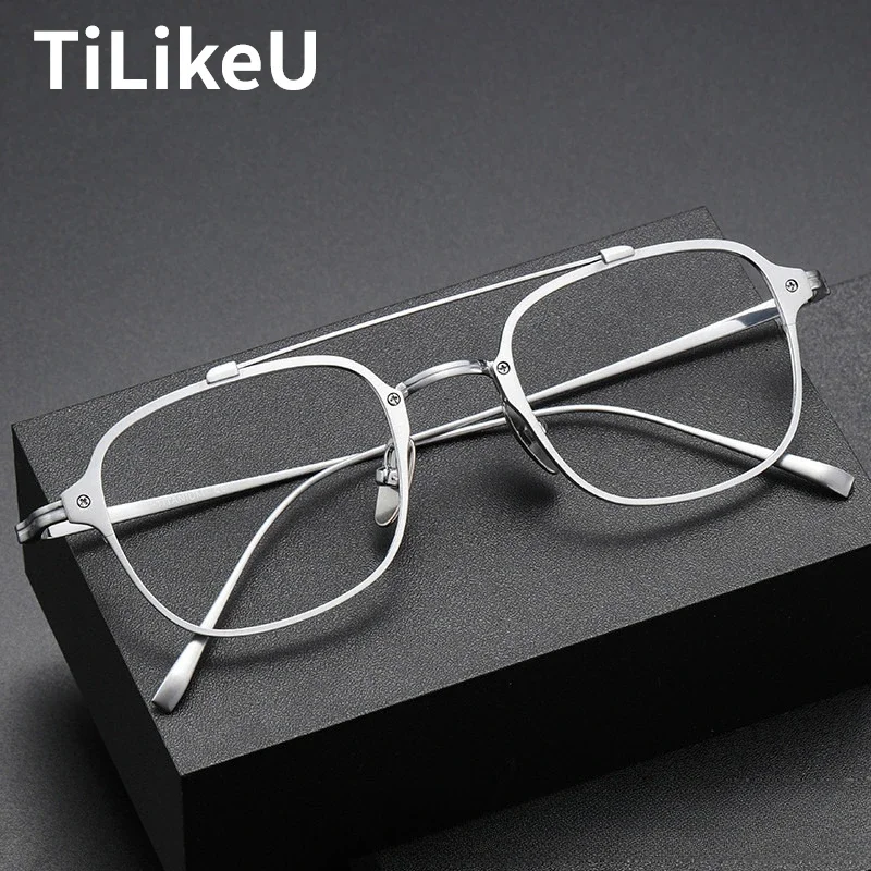 

Double Bridje Pure Titanium Eyeglass Frame Retro Glasses Brand Men Women Square Eyeglasses 2024 Men Retro Titanium Glasses Frame