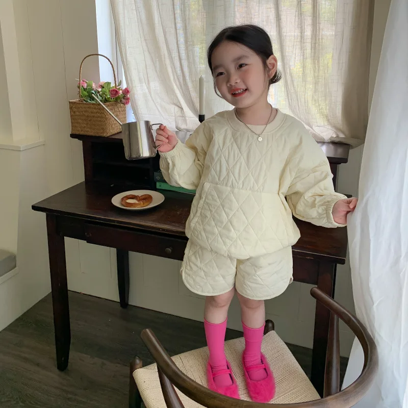 

Korean Children's Wear Boys and Girls' Suit 2022 Autumn and Winter New Girl's Versatile Foreign Style Cotton Clip Thickened