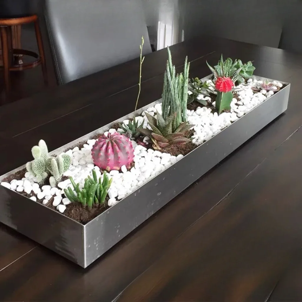 Stainless Steel Planter Box Rectangular Flower Trough Rustproof Waterproof Succulent Pot Balcony Outdoor Garden Decor